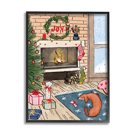 Stupell Industries Cozy Christmas Fireplace Tree Framed Giclee Art